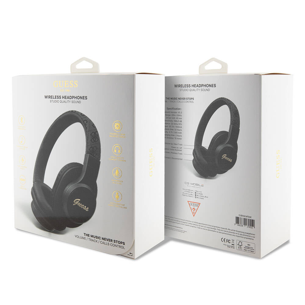 Guess Orjinal Lisanslı PU 4G Desenli Metal Yazı Logolu Tone On Tone Kulak Üstü Bluetooth Kulaklık Kahverengi