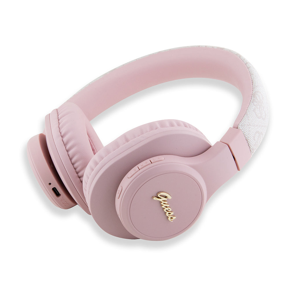 Guess Orjinal Lisanslı PU 4G Desenli Metal Yazı Logolu Tone On Tone Kulak Üstü Bluetooth Kulaklık Kahverengi