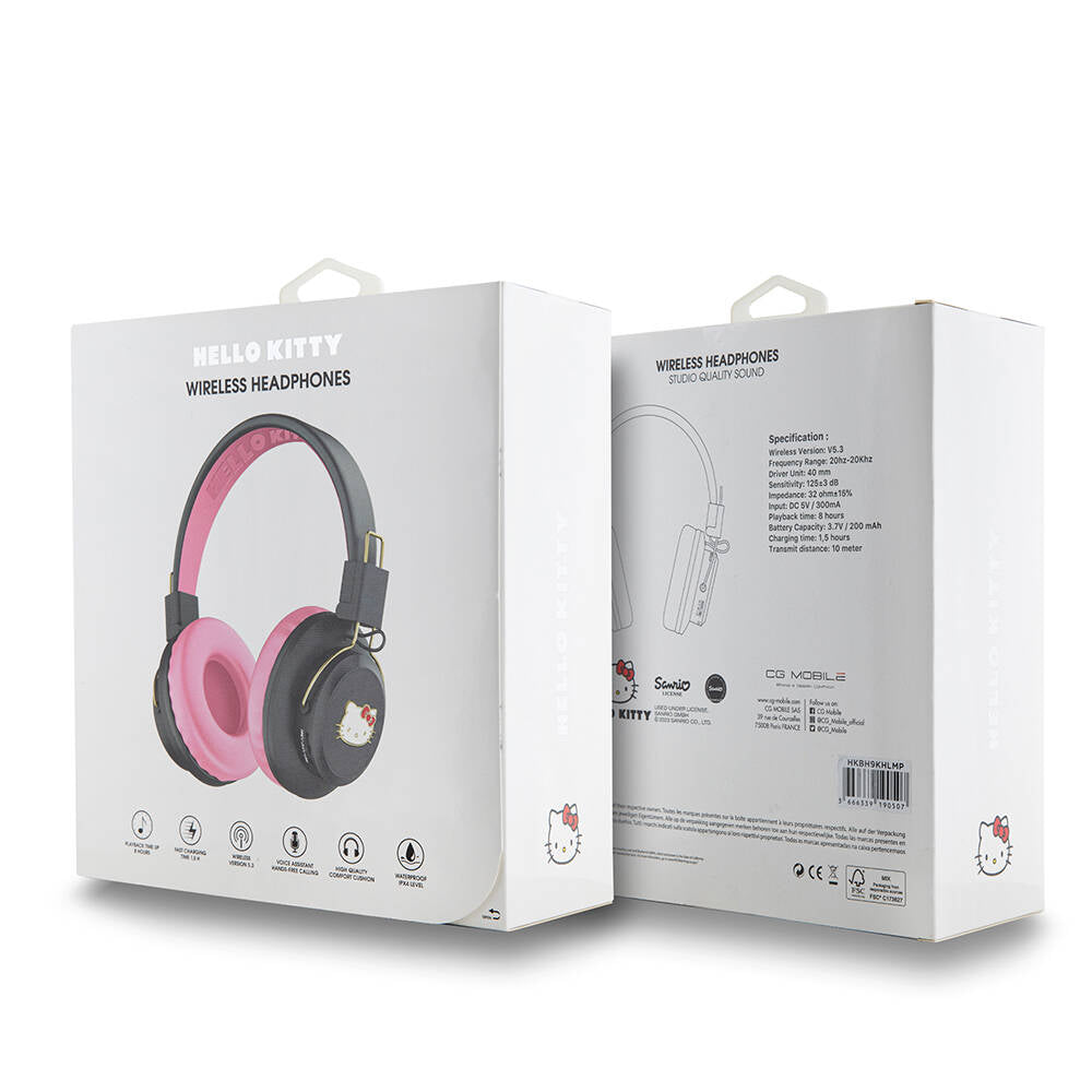 Hello Kitty Orjinal Lisanslı Ayarlanabilir Metal Kitty Logolu Yuvarlak Bluetooth 5.3 Kulaklık Siyah
