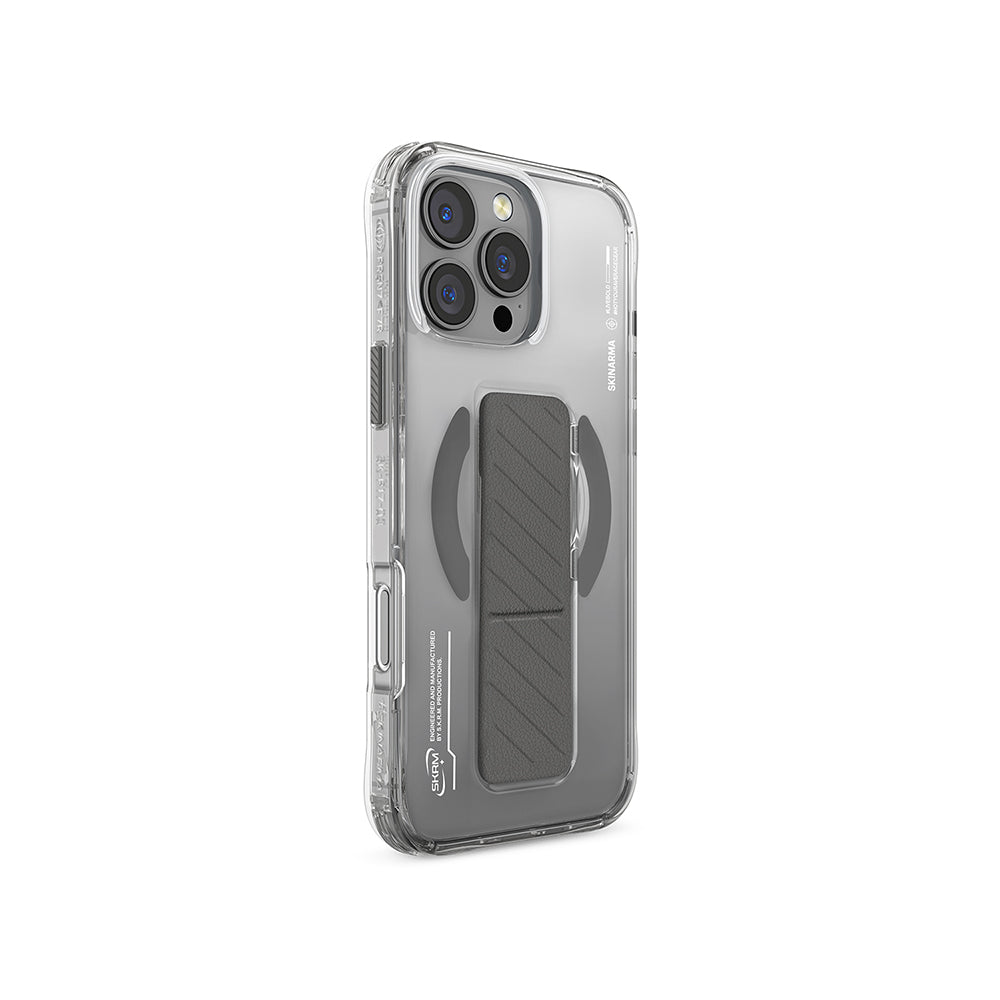 Apple iPhone 16 Pro Kılıf M-safe Şarj Özellikli Teknoloji Desenli Standlı Skinarma Axon Kapak Siyah