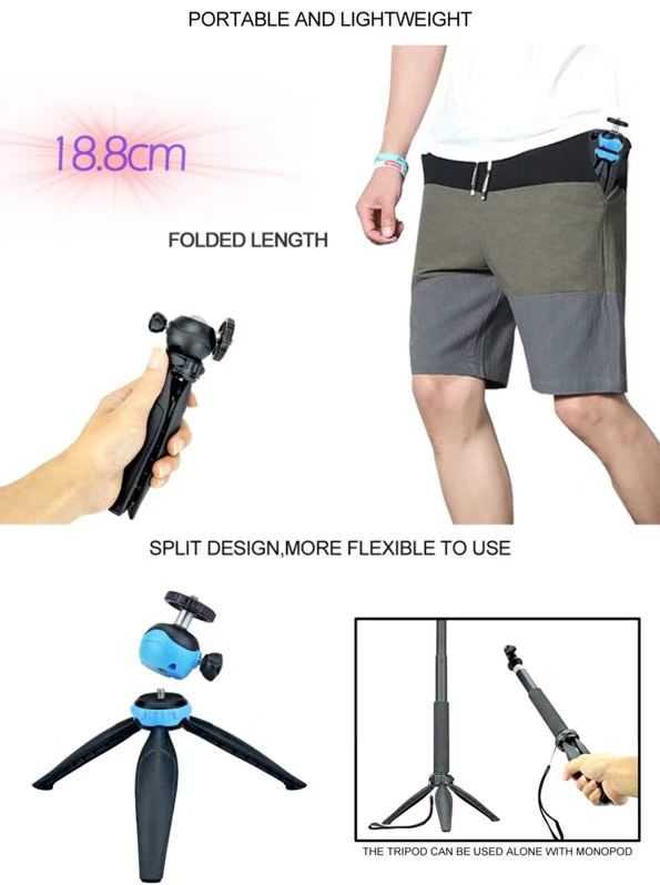 Jmary MT-20 Tripod 360 Derece Oynar Başlıklı Çok Yönlü Kısa Telefon Sabitleyici 16 cm Mavi