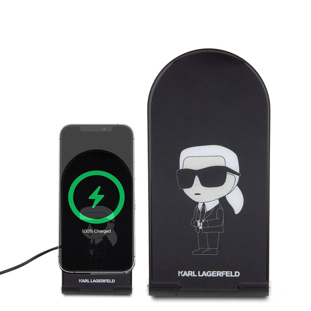 Karl Lagerfeld Orjinal Lisanslı Katlanabilir Baskılı İkonik Karl Logolu Magnetik Kablosuz Şarj Standı Siyah