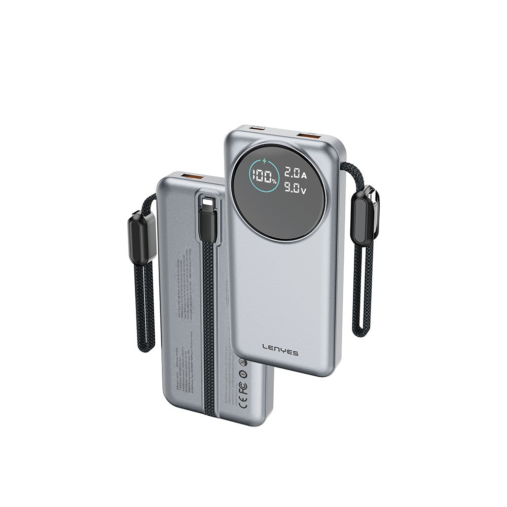 Lenyes PX1004D Dijital LED Ekranlı Lightning Kablolu Powerbank 22.5W 10.000mAh