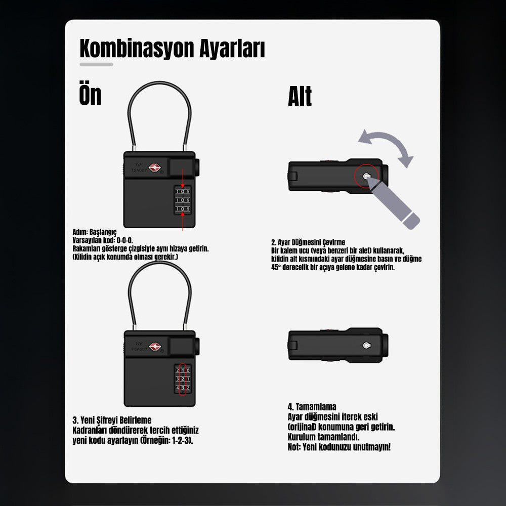 Micflip P25 TSA Kilit ve Find My Takip Özellikli Valiz Seyehat Kiliti