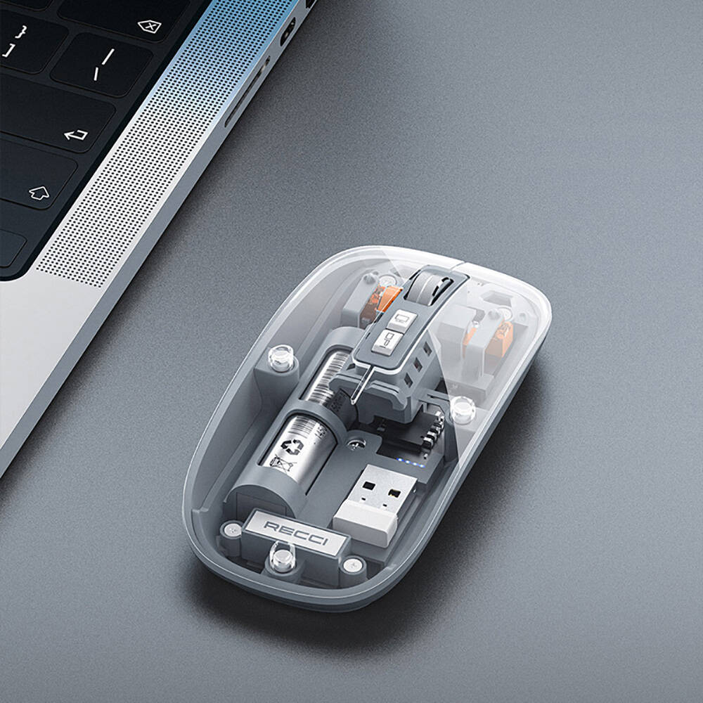 Recci RCS-M01 Space Capsule Serisi Multimod Kablosuz Şeffaf Tasarım Mouse Gri