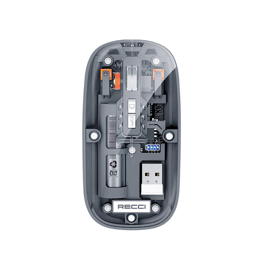 Recci RCS-M01 Space Capsule Serisi Multimod Kablosuz Şeffaf Tasarım Mouse Gri