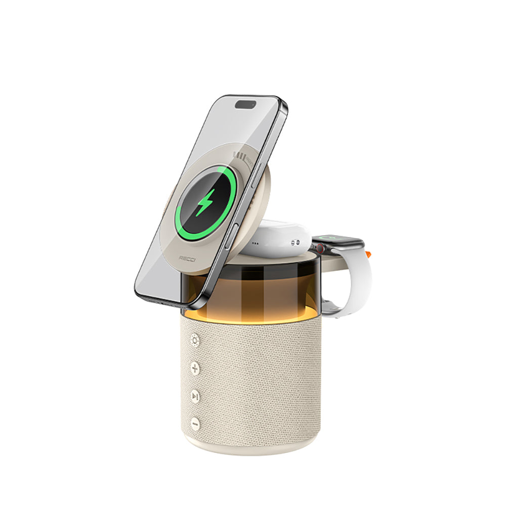 Recci RCW-51 Kablosuz Şarj Standı Ambiyans Işıklı Bluetooth Speaker Hoparlör Özellikli Siyah