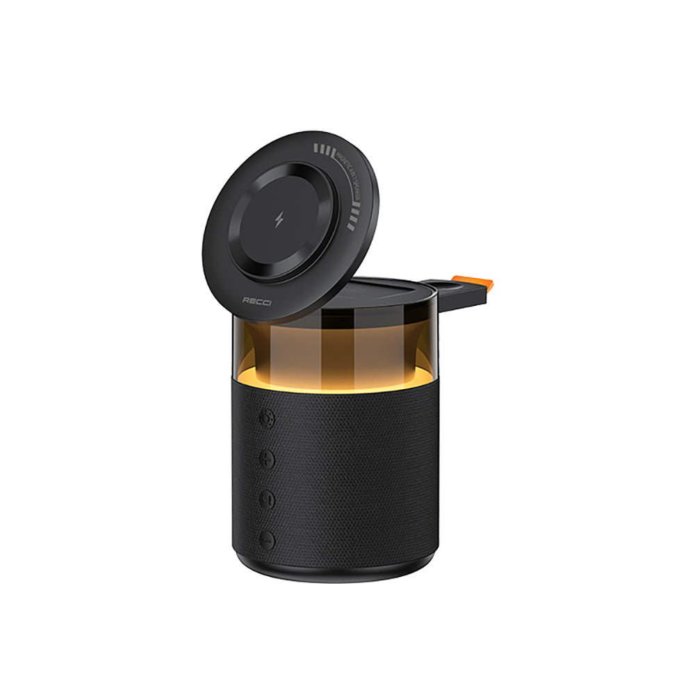Recci RCW-51 Kablosuz Şarj Standı Ambiyans Işıklı Bluetooth Speaker Hoparlör Özellikli Siyah
