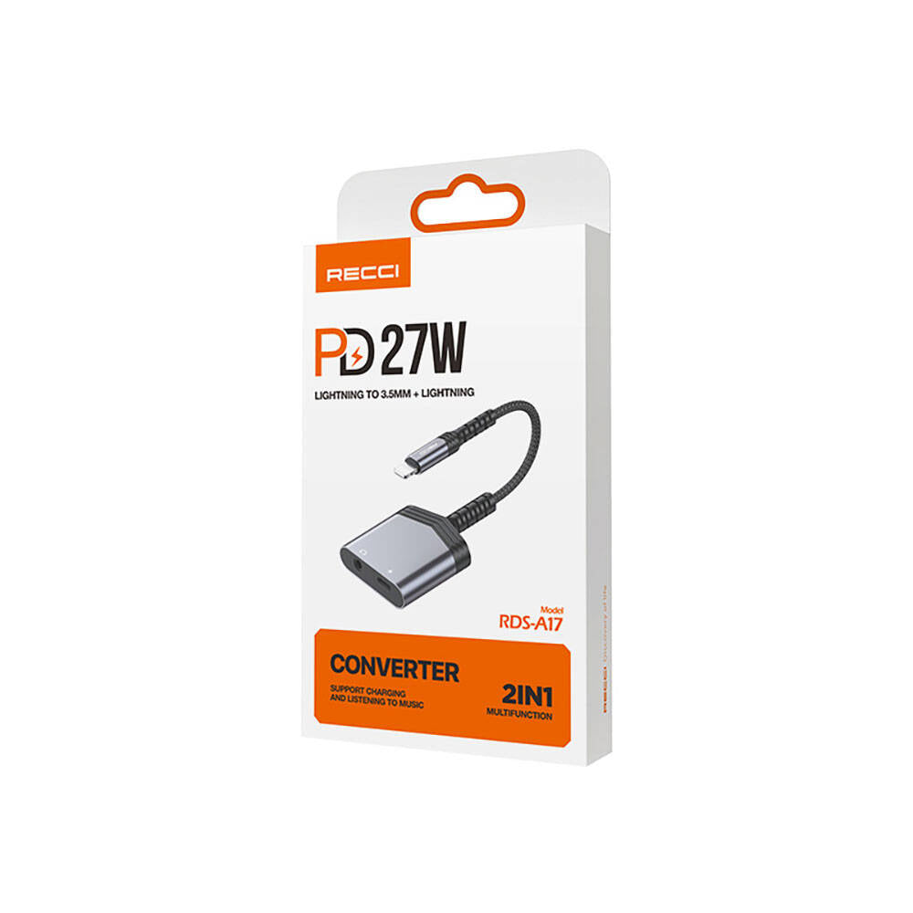 Recci RDS-A17 Lightning 2in1 Şarj ve Ses Adaptörü Gri