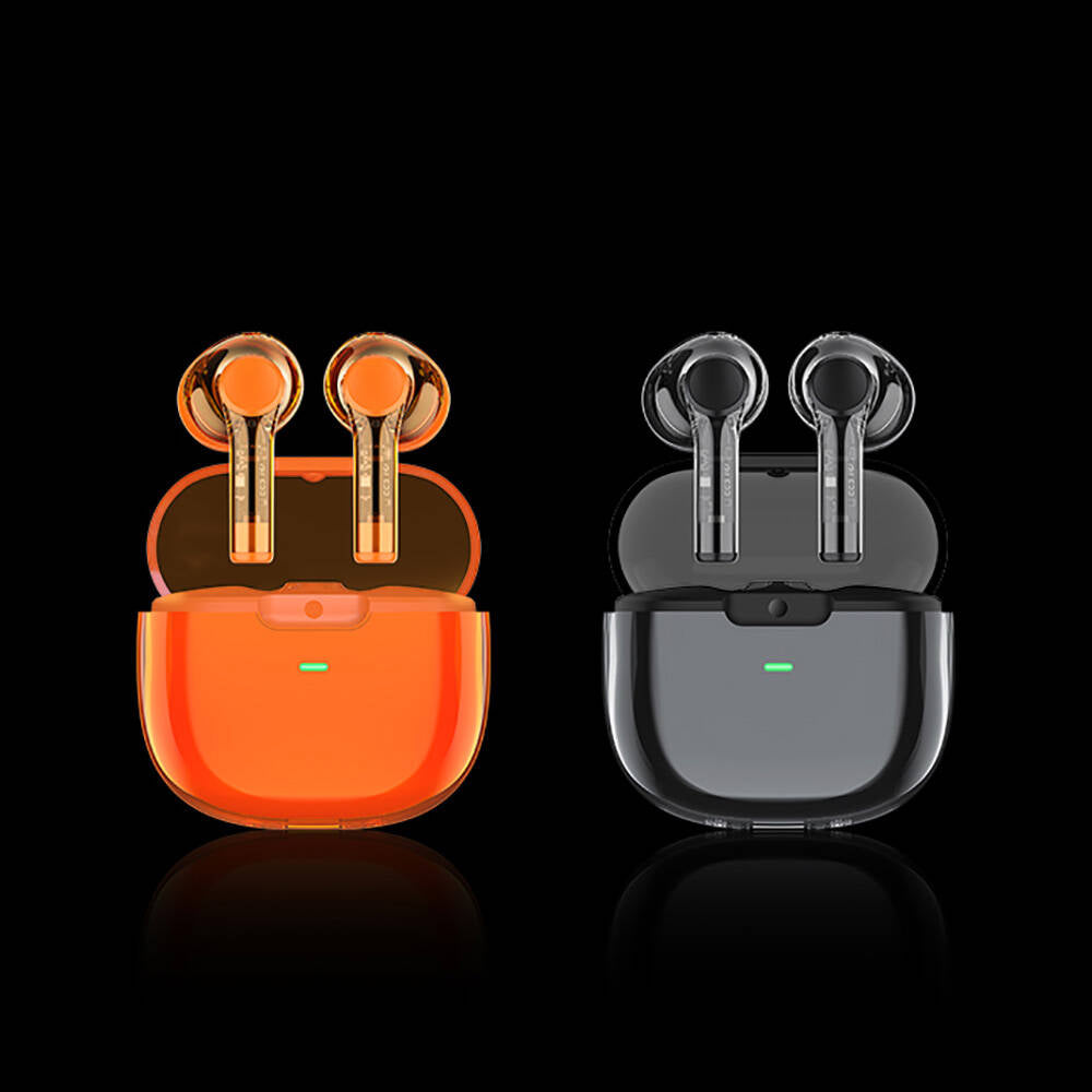 Recci REP-W50 Şeffaf Tasarım Hi-Fi Ses Kaliteli Bluetooth v5.3 Amber Serisi Kulak İçi Kulaklık Siyah