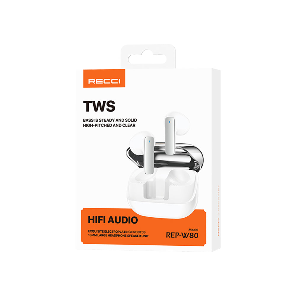 Recci REP-W80 Hi-Fi Ses Kaliteli TWS Kulak İçi Bluetooth v5.3 Kulaklık Beyaz