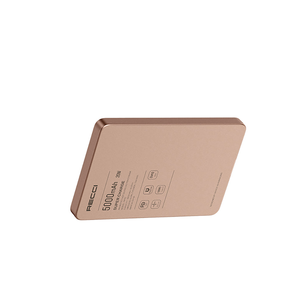Recci RP33 PD 20W Ultra İnce Led Göstergeli Hızlı Şarj Özellikli Wireless Powerbank 15W 5000mAh Gri
