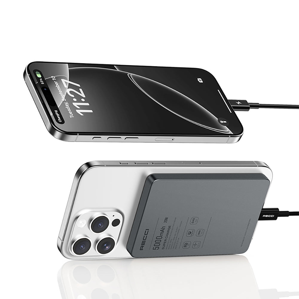 Recci RP33 PD 20W Ultra İnce Led Göstergeli Hızlı Şarj Özellikli Wireless Powerbank 15W 5000mAh Gold