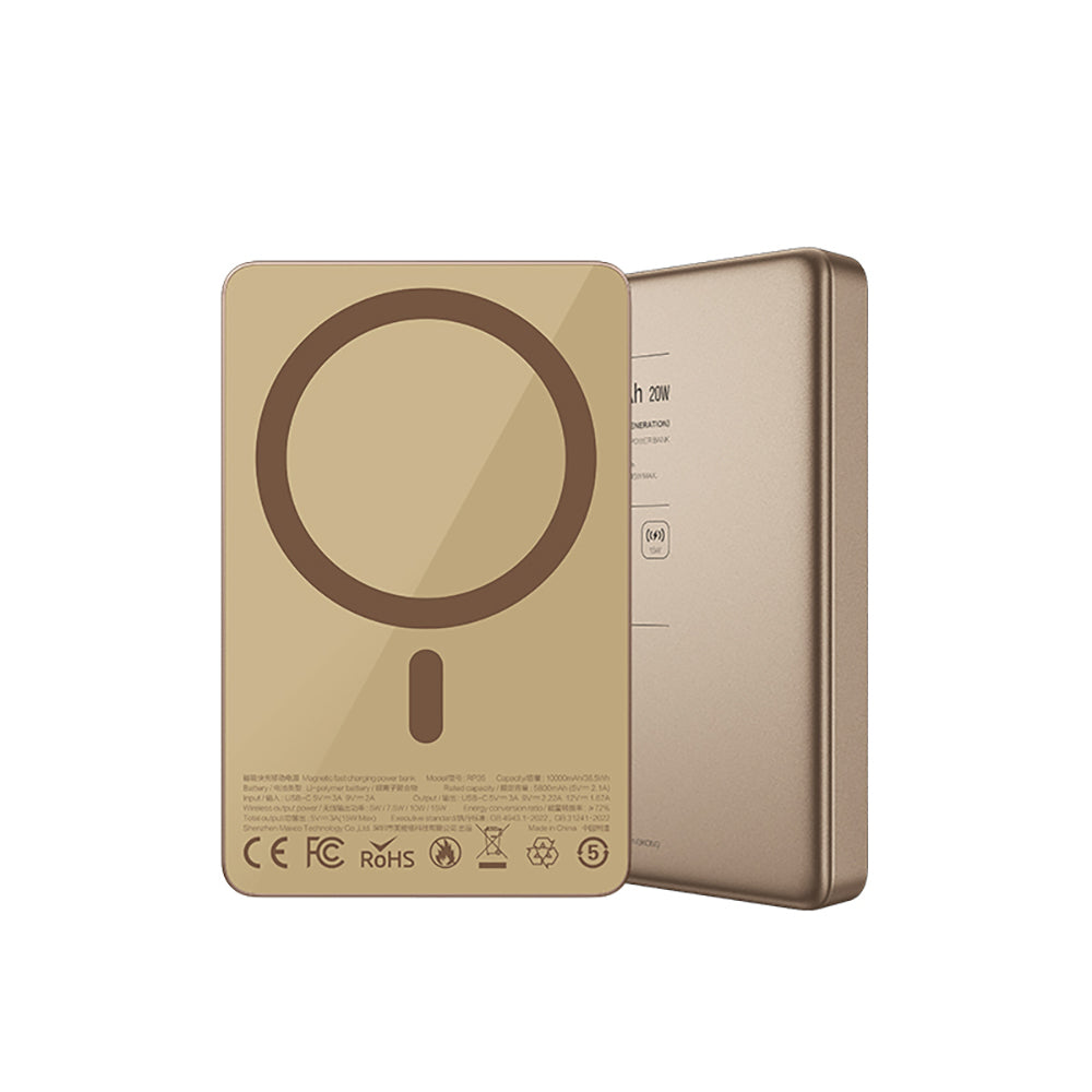 Recci RP35 PD 20W Led Göstergeli Hızlı Şarj Özellikli Wireless Powerbank 15W 10000mAh Gri