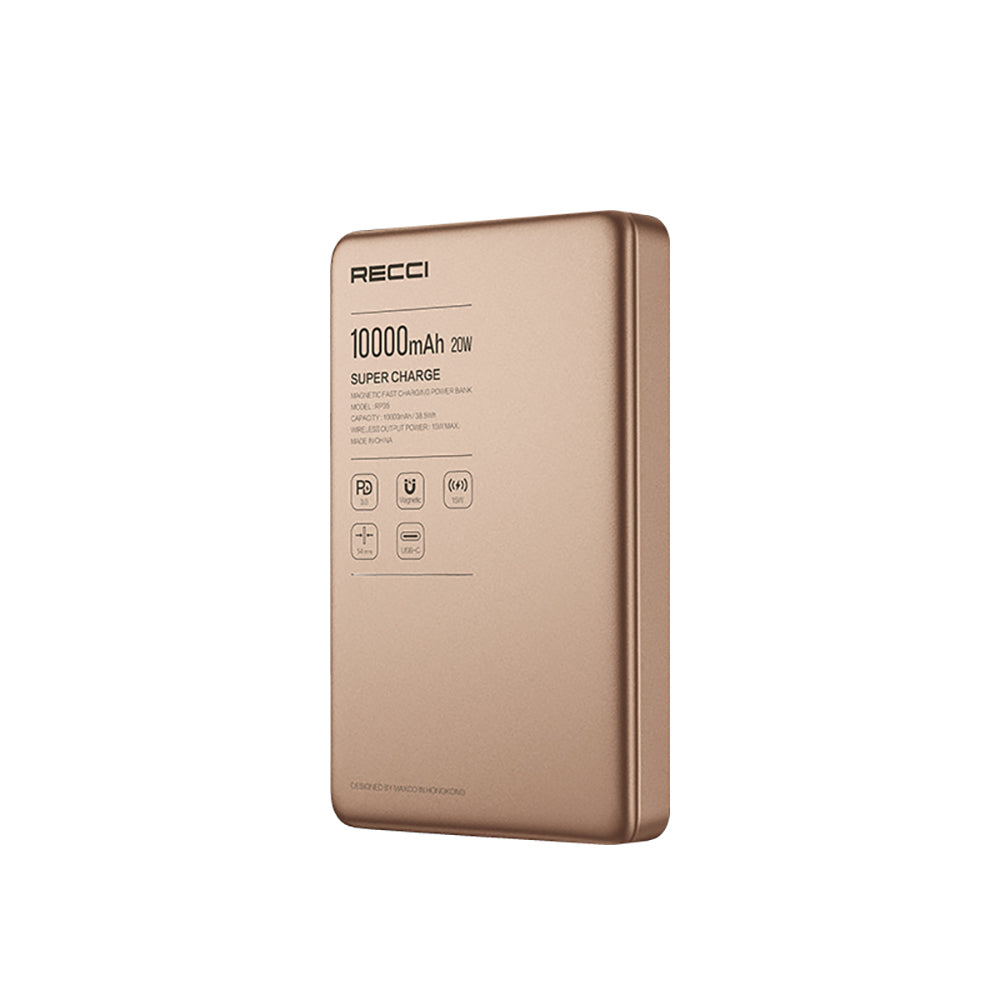 Recci RP35 PD 20W Led Göstergeli Hızlı Şarj Özellikli Wireless Powerbank 15W 10000mAh Gri