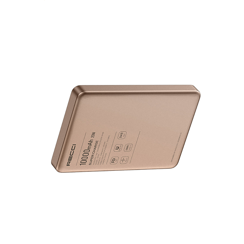 Recci RP35 PD 20W Led Göstergeli Hızlı Şarj Özellikli Wireless Powerbank 15W 10000mAh Gri