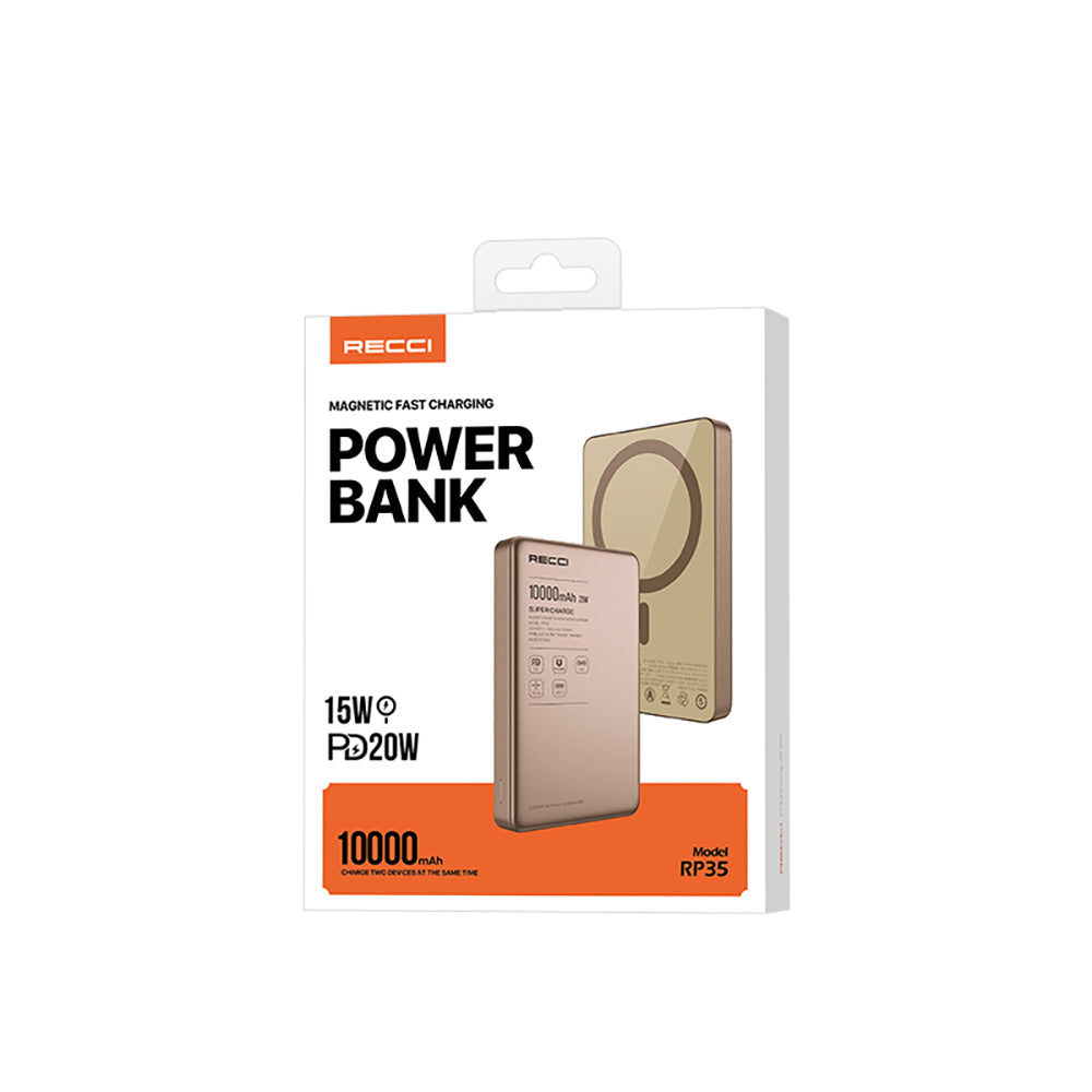 Recci RP35 PD 20W Led Göstergeli Hızlı Şarj Özellikli Wireless Powerbank 15W 10000mAh Gri