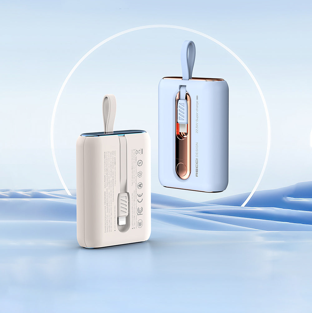 Recci RPB-P12C PD 20W Askı İpli Hızlı Şarj Özellikli Type-C Kablolu Powerbank 22.5W 10.000mAh Mavi