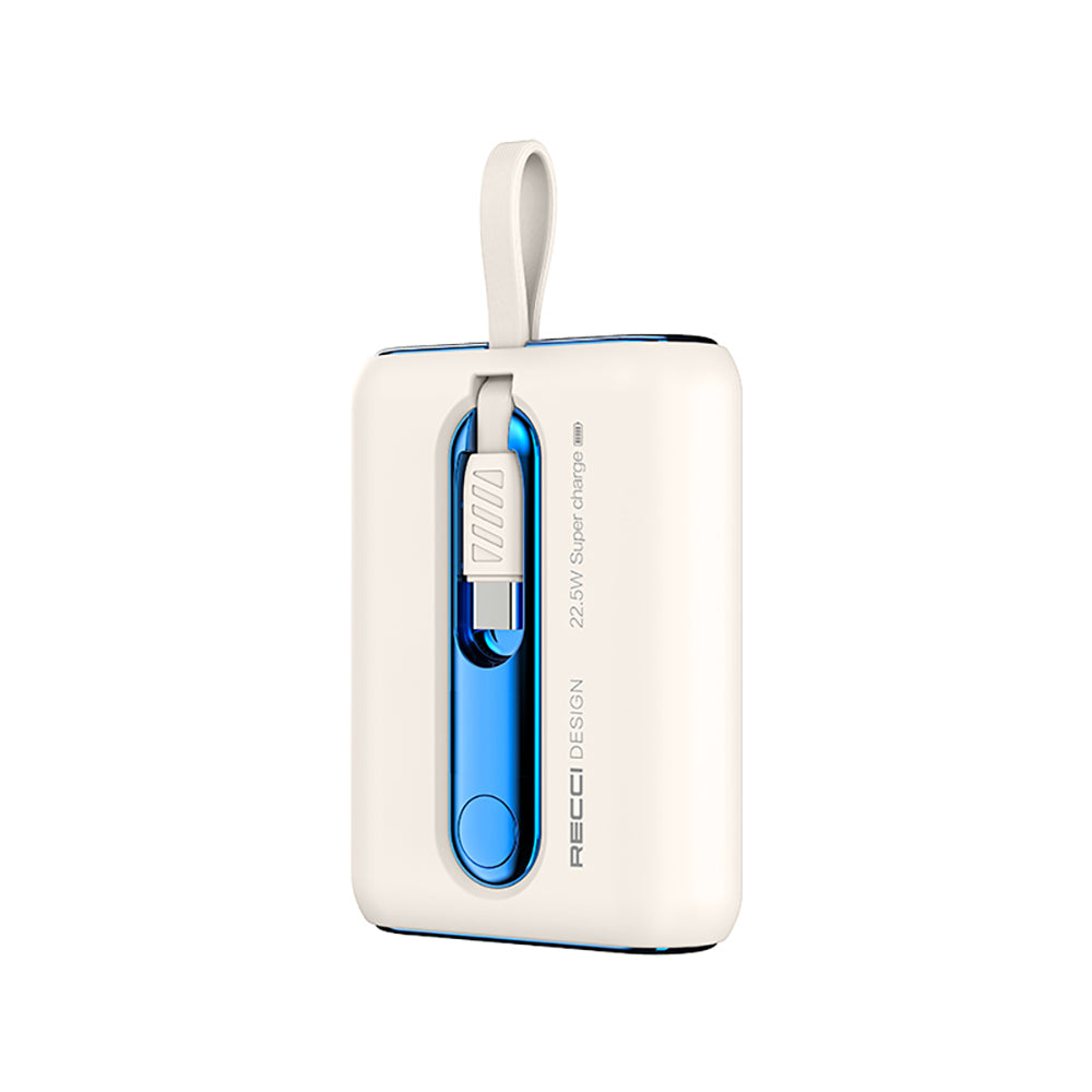Recci RPB-P12C PD 20W Askı İpli Hızlı Şarj Özellikli Type-C Kablolu Powerbank 22.5W 10.000mAh Mavi