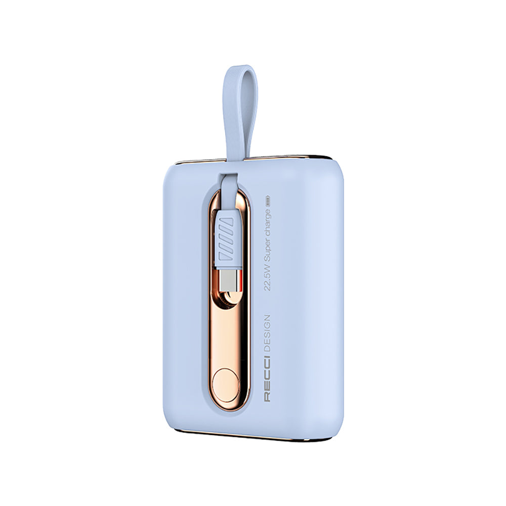 Recci RPB-P12C PD 20W Askı İpli Hızlı Şarj Özellikli Type-C Kablolu Powerbank 22.5W 10.000mAh Bej