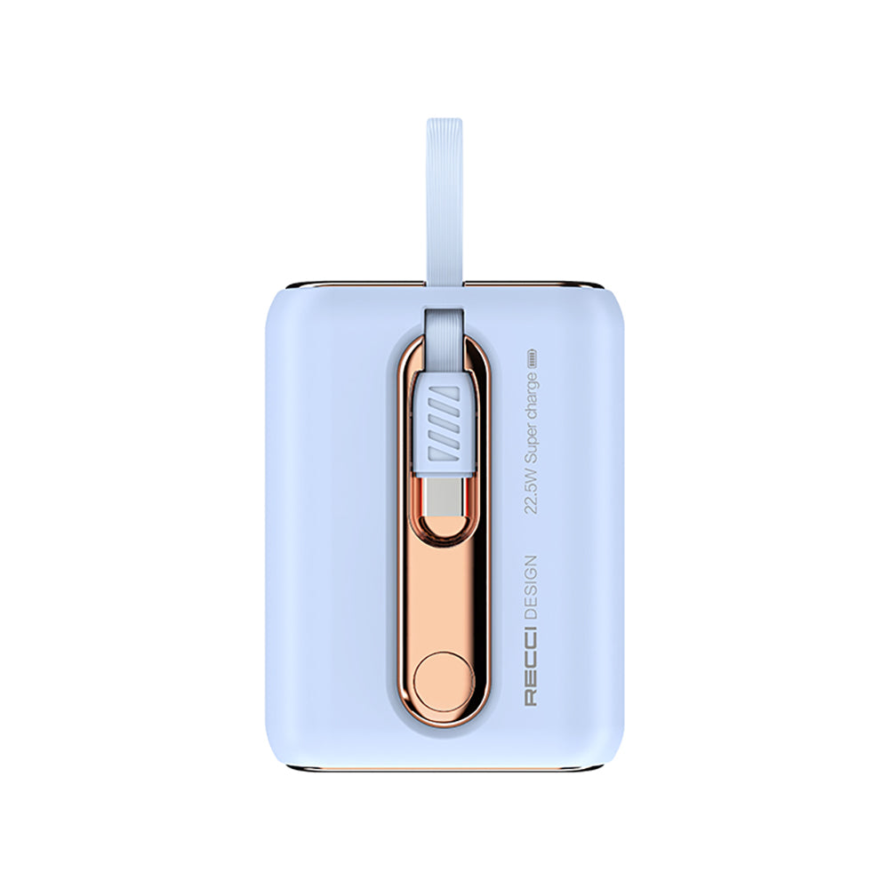 Recci RPB-P12C PD 20W Askı İpli Hızlı Şarj Özellikli Type-C Kablolu Powerbank 22.5W 10.000mAh Mavi