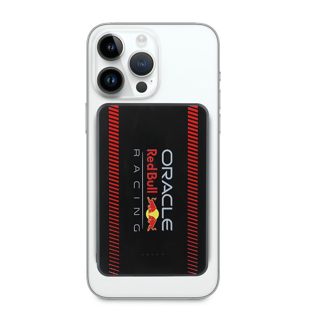 Redbull Orjinal Lisanslı M-safe Şarj Özellikli Dijital LED Göstergeli Kırmızı Şeritli Powerbank 5000mAh 15W Siyah