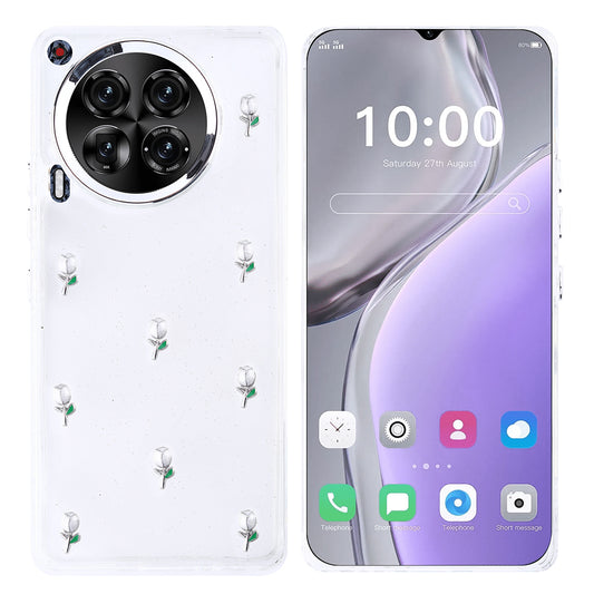 Tecno Camon 30 Kılıf Airbag Tasarımlı Simli Şeffaf Zore Kutup Kapak
