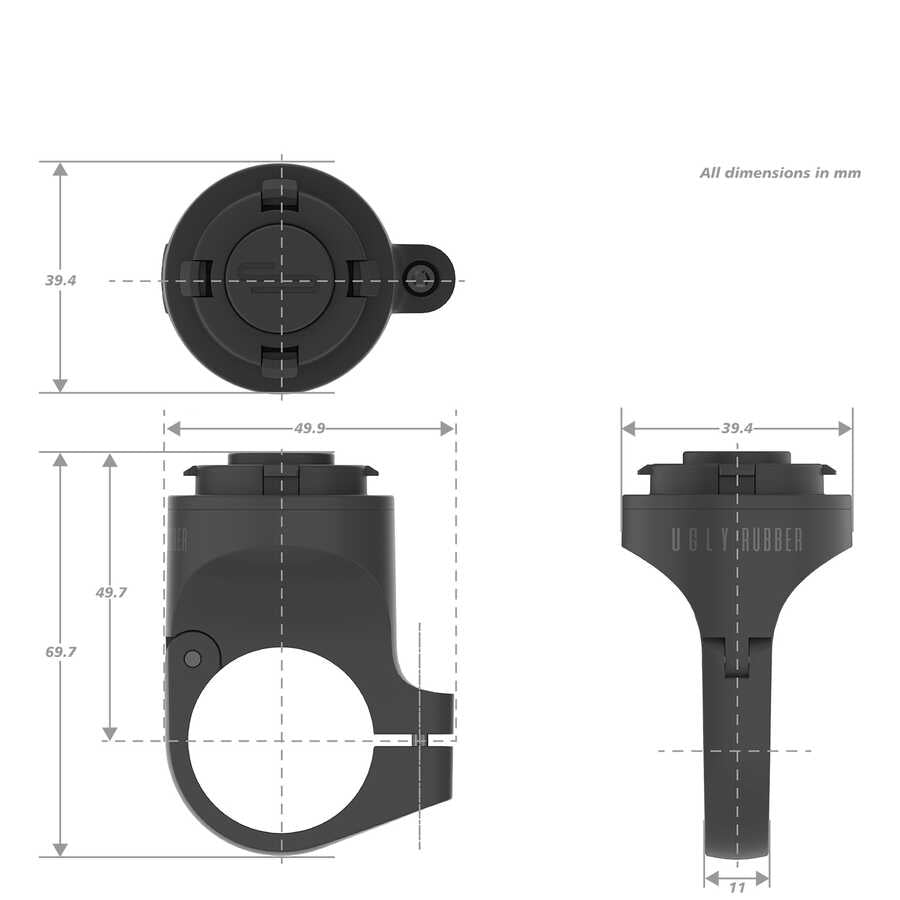 Ugly Rubber Y Ride Mount Motosiklet Telefon Tutucu Siyah