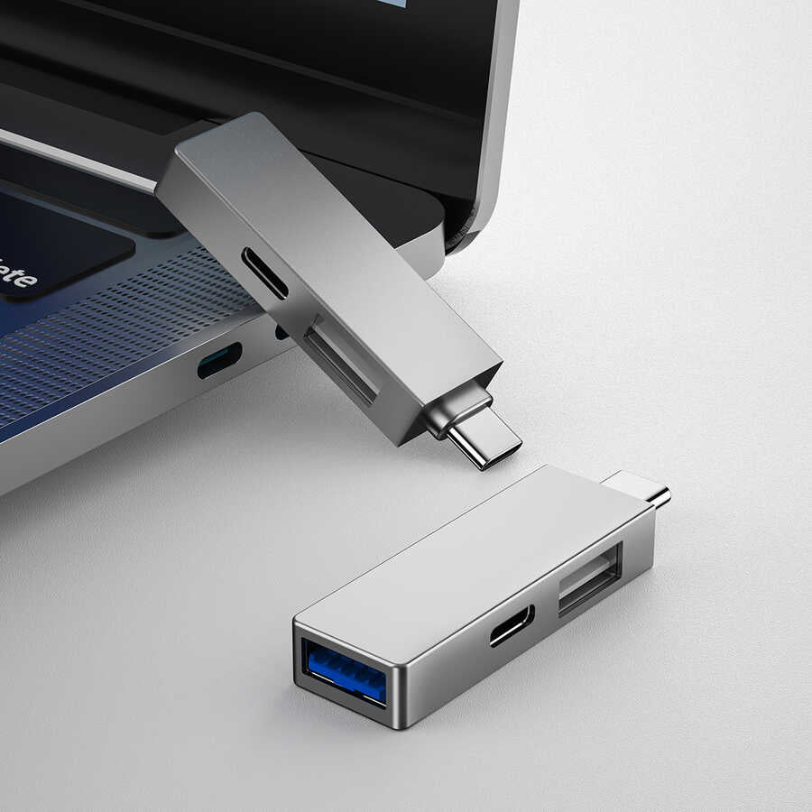 Wiwu Alpha T02 Pro 3 in 1 Type-C Hub PD Portlu Usb Çoğaltıcı Gri