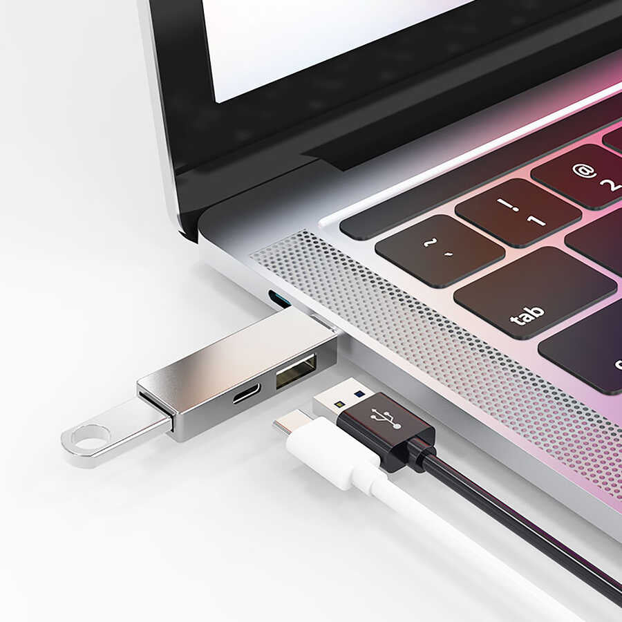 Wiwu Alpha T02 Pro 3 in 1 Type-C Hub PD Portlu Usb Çoğaltıcı Gri