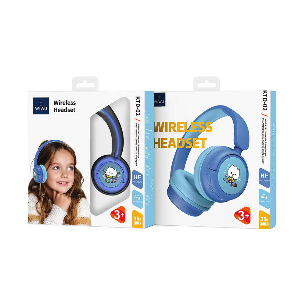 Wiwu KTD-02 Ayarlanabilir Kulak Üstü Kablolu ve Bluetooth 5.3 Çocuk Kulaklığı Mavi