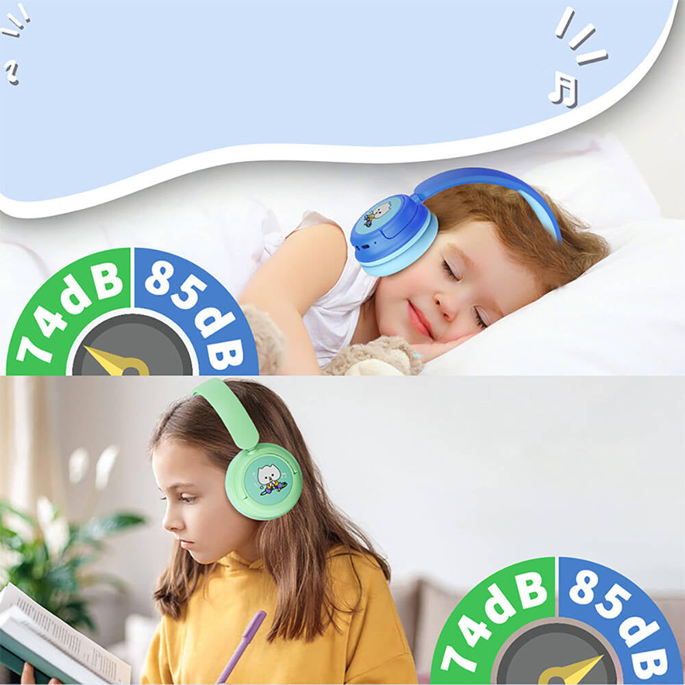 Wiwu KTD-02 Ayarlanabilir Kulak Üstü Kablolu ve Bluetooth 5.3 Çocuk Kulaklığı Mavi