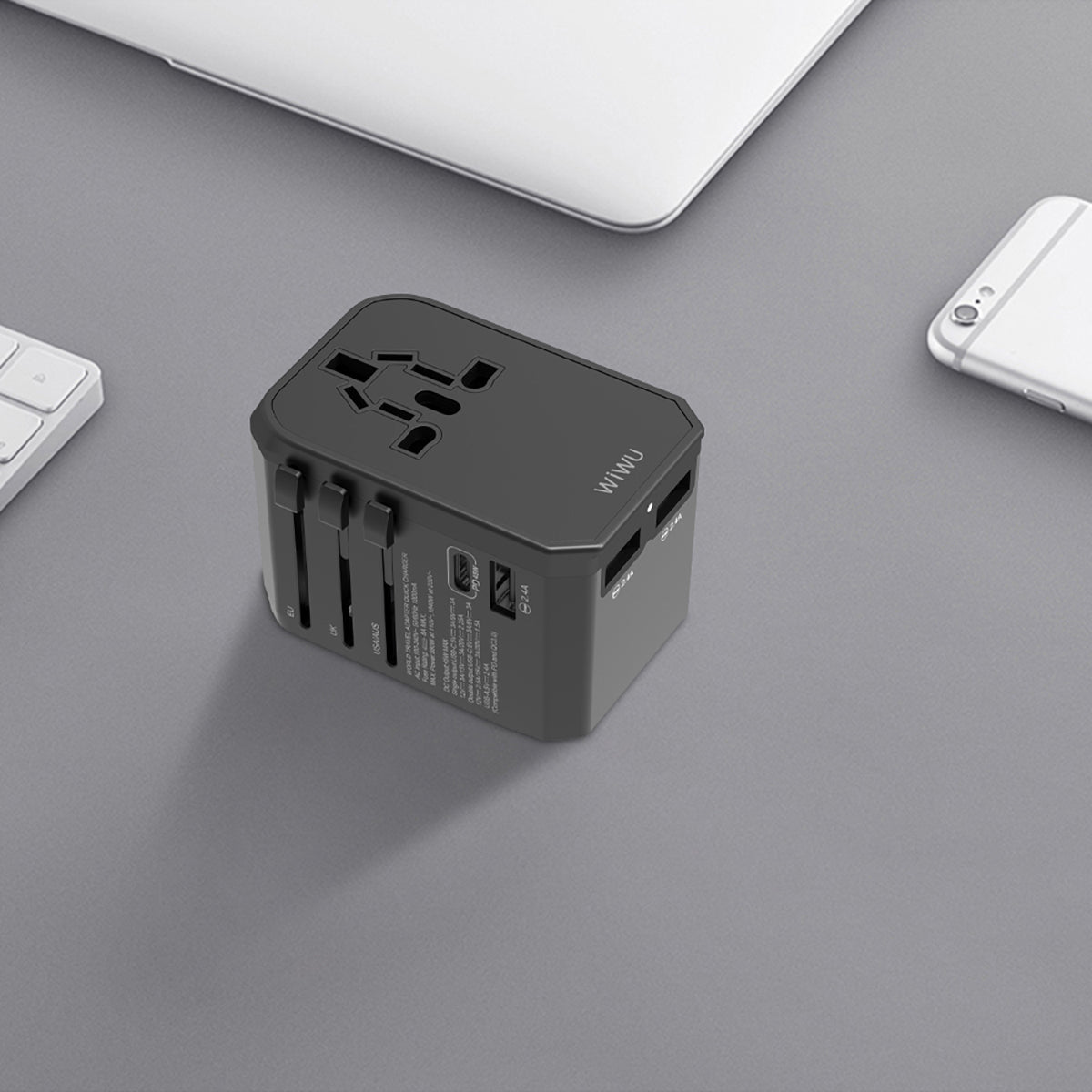 Wiwu UA-304 Çoklu Universal TR/US/UK/AUS/EU Uyumlu Şarj Adaptörü 45W Siyah