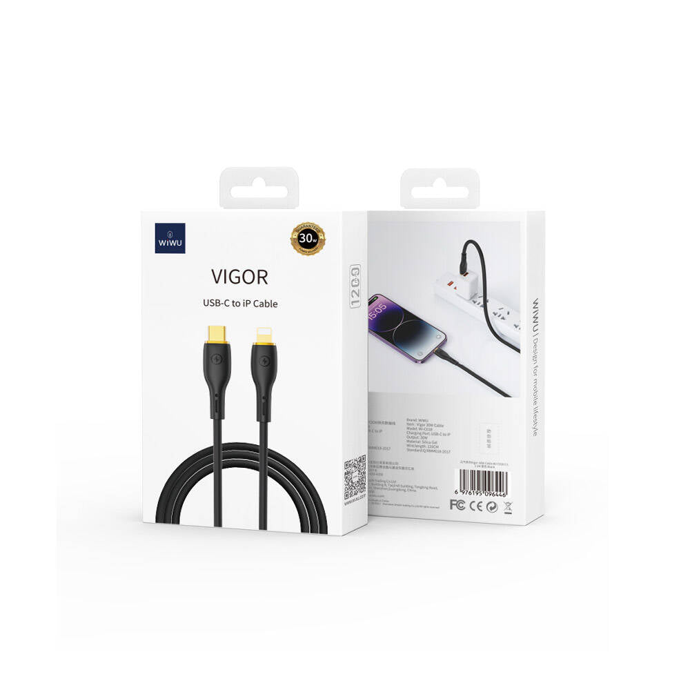 Wiwu Wi-C018 Vigor Serisi Type-C to Lightning PD Data Kablo 30W 1.2 Metre Siyah