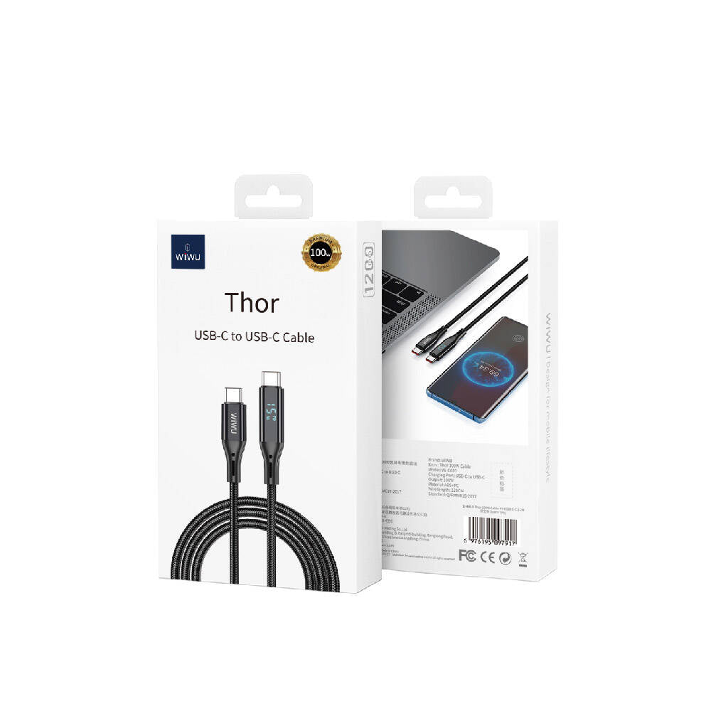 Wiwu Wi-C020 Thor Serisi 100W Hızlı Şarj Özellikli Type-C to Type-C Kablo 1.2M Gri