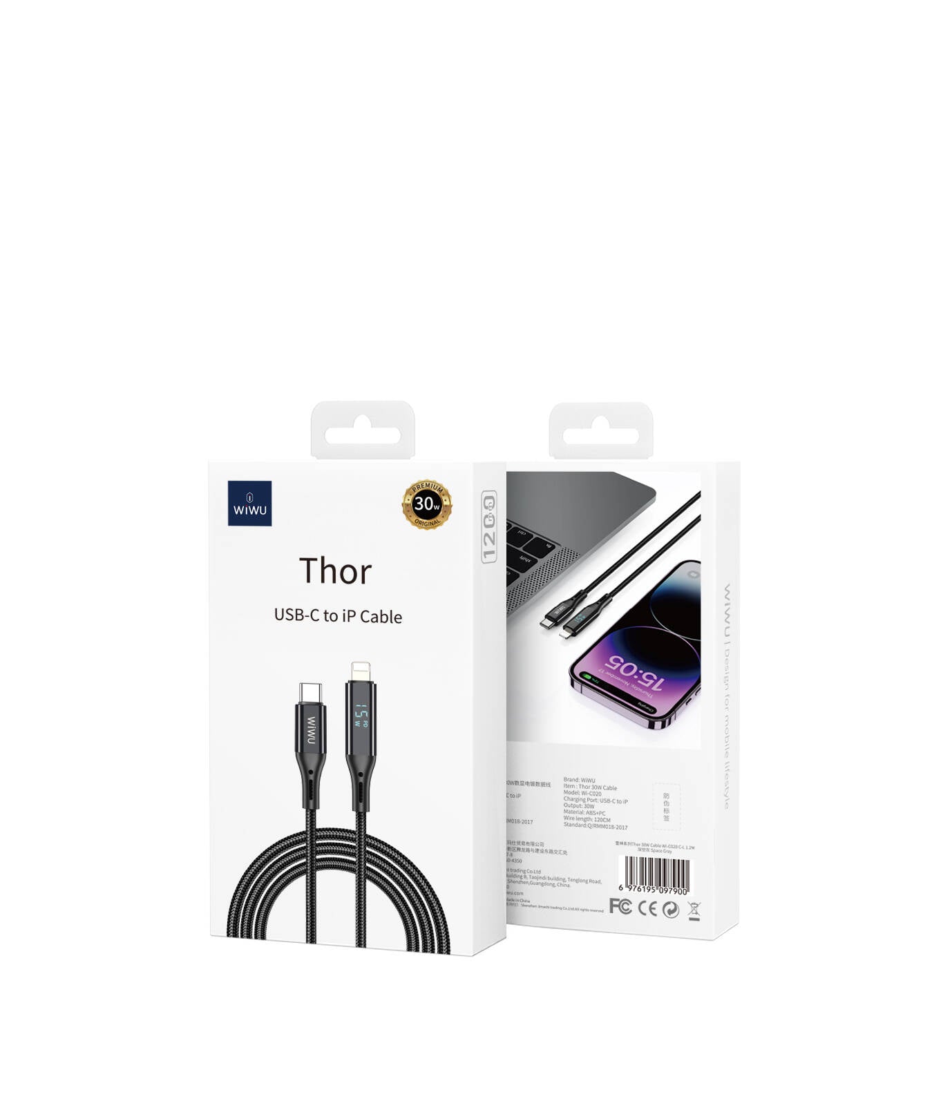 Wiwu Wi-C020 Thor Serisi 30W Hızlı Şarj Özellikli Type-C to Lightning Kablo 1.2M Gri