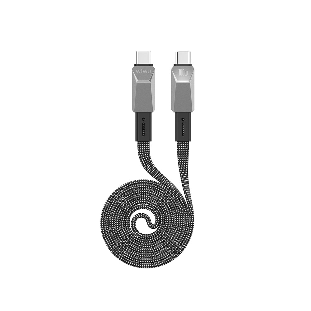 Wiwu Wi-C078 Cyberlink Serisi Type-C to Type-C PD Hızlı Şarj Özellikli Data ve Şarj Kablosu 100W 1M Gümüş