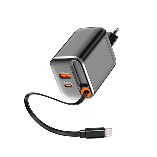 Wiwu Wi-G020 Helix Serisi GaN Teknolojili Hızlı Şarj Başlığı USB-A to Type-C PD 67W Type-C Kablolu Şarj Seti