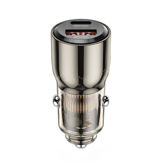 Wiwu Wi-QC012 Geek Serisi Type-C + USB-A Hızlı Şarj Özellikli Transparan Tasarımlı Araç Şarj Aleti 95W Siyah