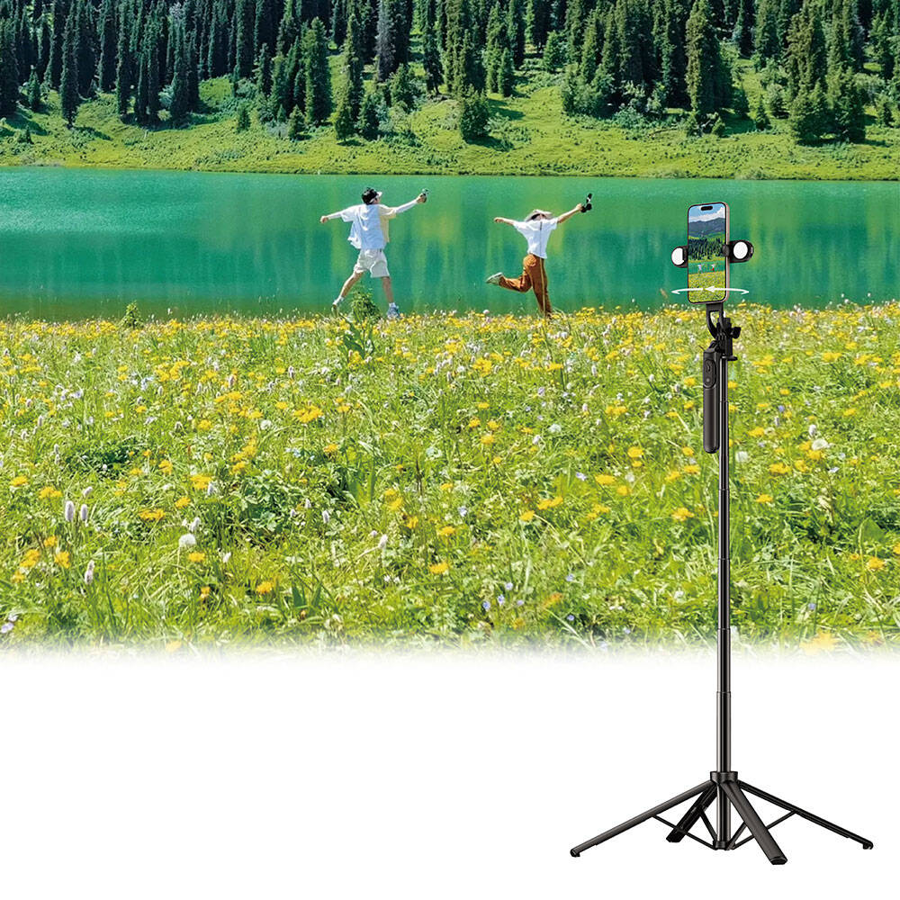 Wiwu Wi-SE012 Canlı Yayın Dolgu Işıklı Teleskopik Tripod ve Selfie Çubuğu Siyah