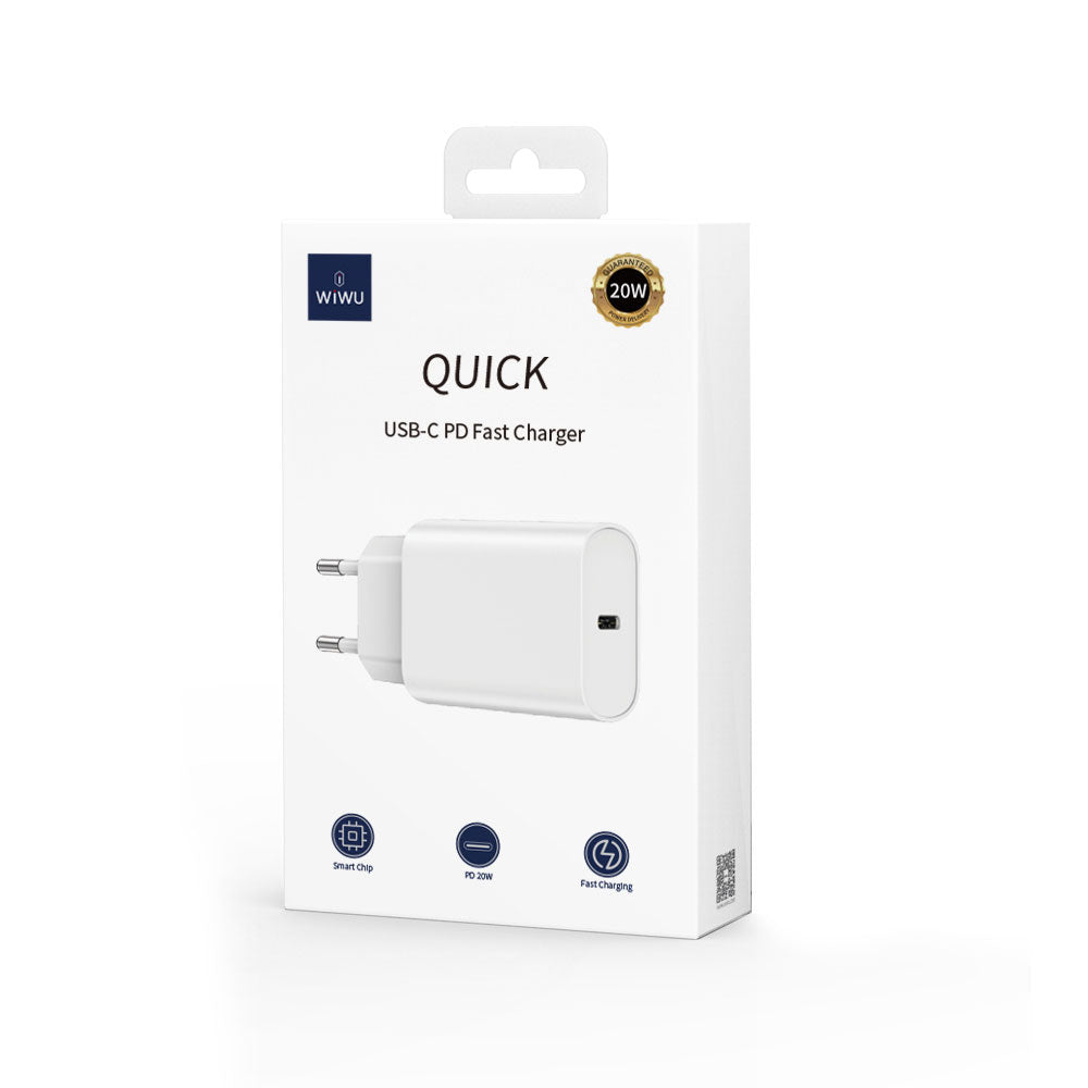 Wiwu Wi-U001 Quick 20W Tek Bağlantılı Type-C PD Hızlı Şarj Başlığı Beyaz