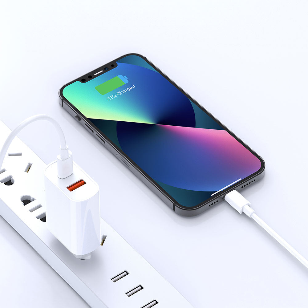 Wiwu Wi-U002 Quick Hızlı Şarj Başlığı Type-C to Lightning PD 20W Kablolu Şarj Seti Beyaz