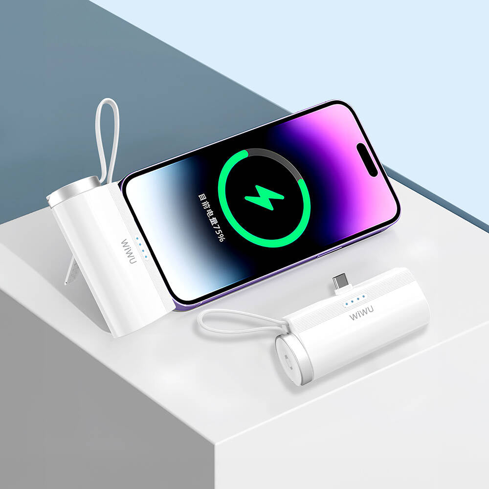 Wiwu Wi-W026 Capsule Serisi 2in1 Mini Taşınabilir Standlı Askılı Type-C PD Powerbank 5000mAh Beyaz