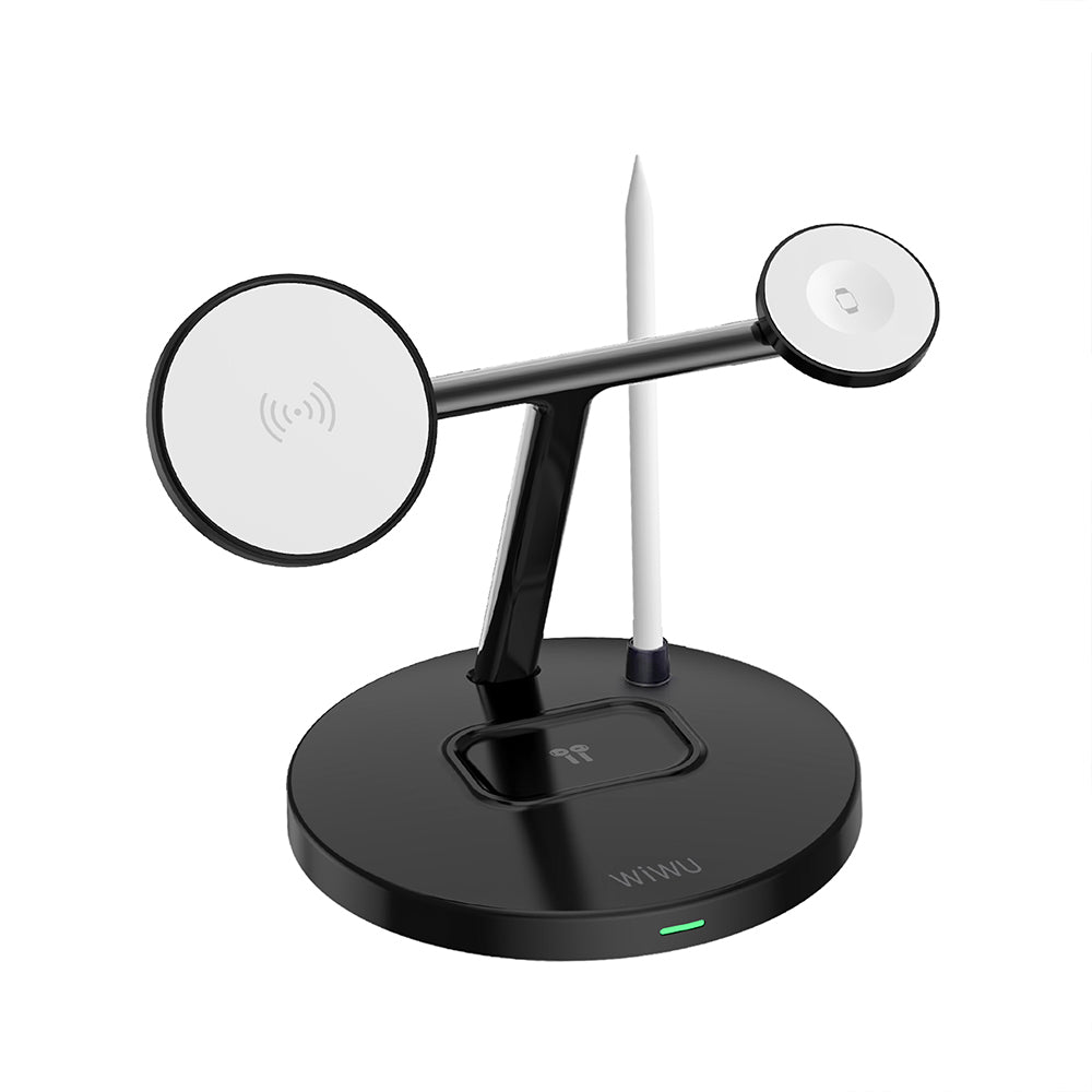Wiwu Wi-W032 4 in 1 Magnetik Hızlı Şarj Özellikli Kablosuz Şarj Standı 15W Siyah