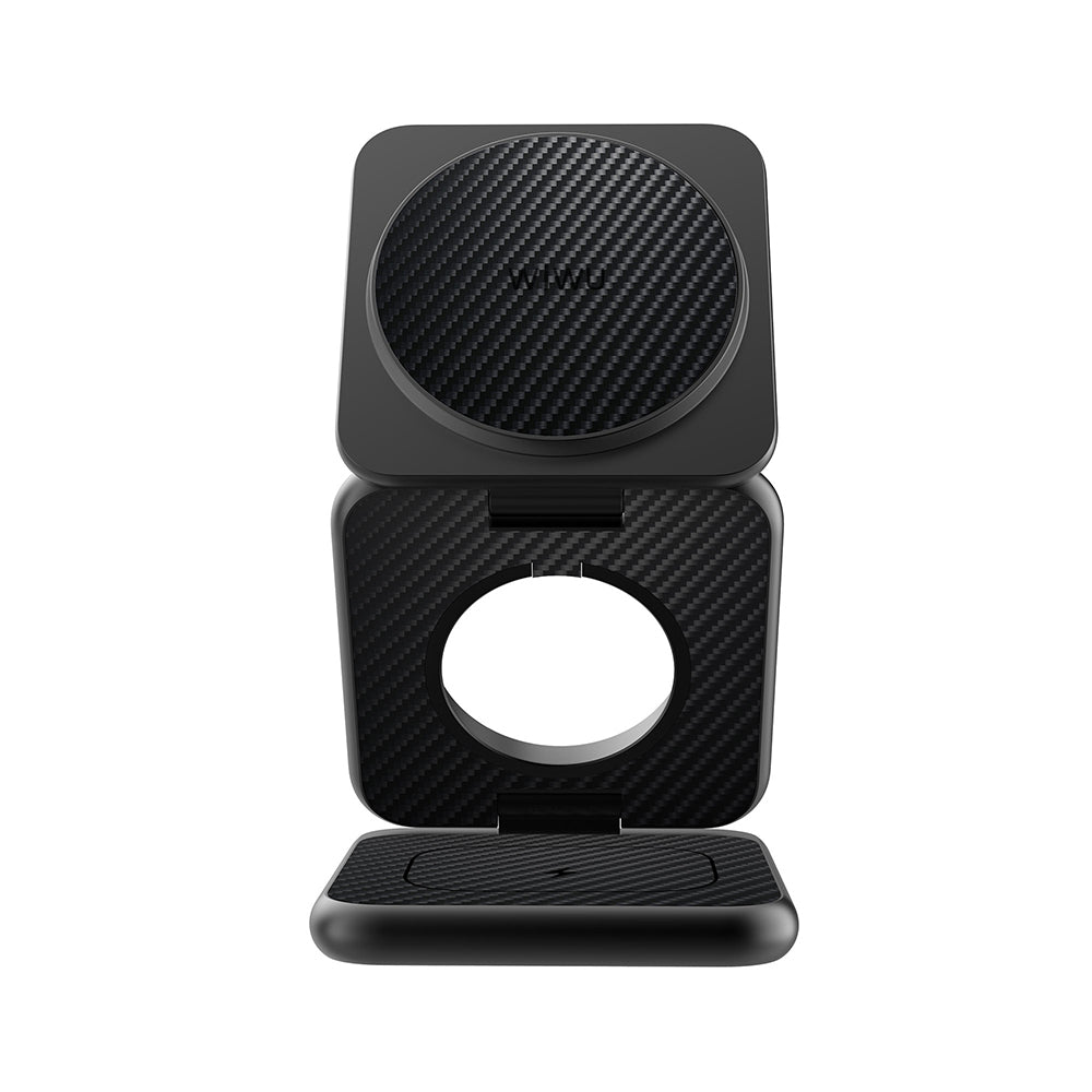 Wiwu Wi-W035 3 in 1 Magnetik Hızlı Şarj Özellikli Aramid Fiber Kablosuz Şarj Standı 15W Siyah