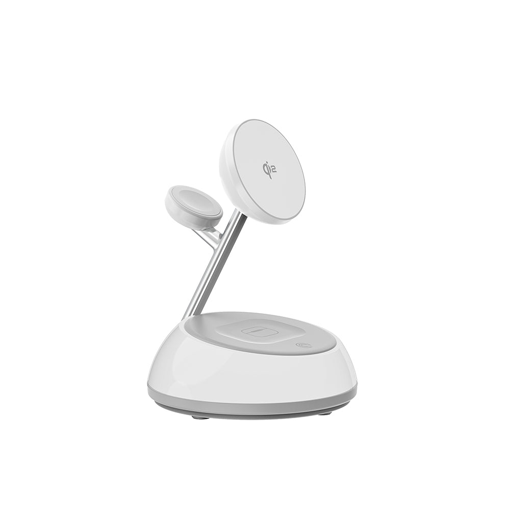 Wiwu Wi-W036 Qi2 3 in 1 Magnetik Hızlı Şarj Özellikli Ambiyans Işıklı Kablosuz Şarj Standı 15W Beyaz
