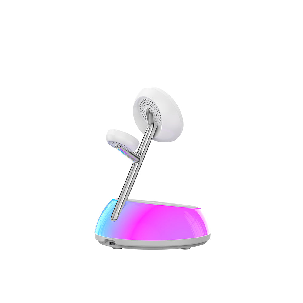 Wiwu Wi-W036 Qi2 3 in 1 Magnetik Hızlı Şarj Özellikli Ambiyans Işıklı Kablosuz Şarj Standı 15W Beyaz