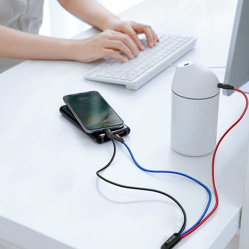 Wiwu YZ100 Dual Lightning + Micro Usb Kablo Siyah