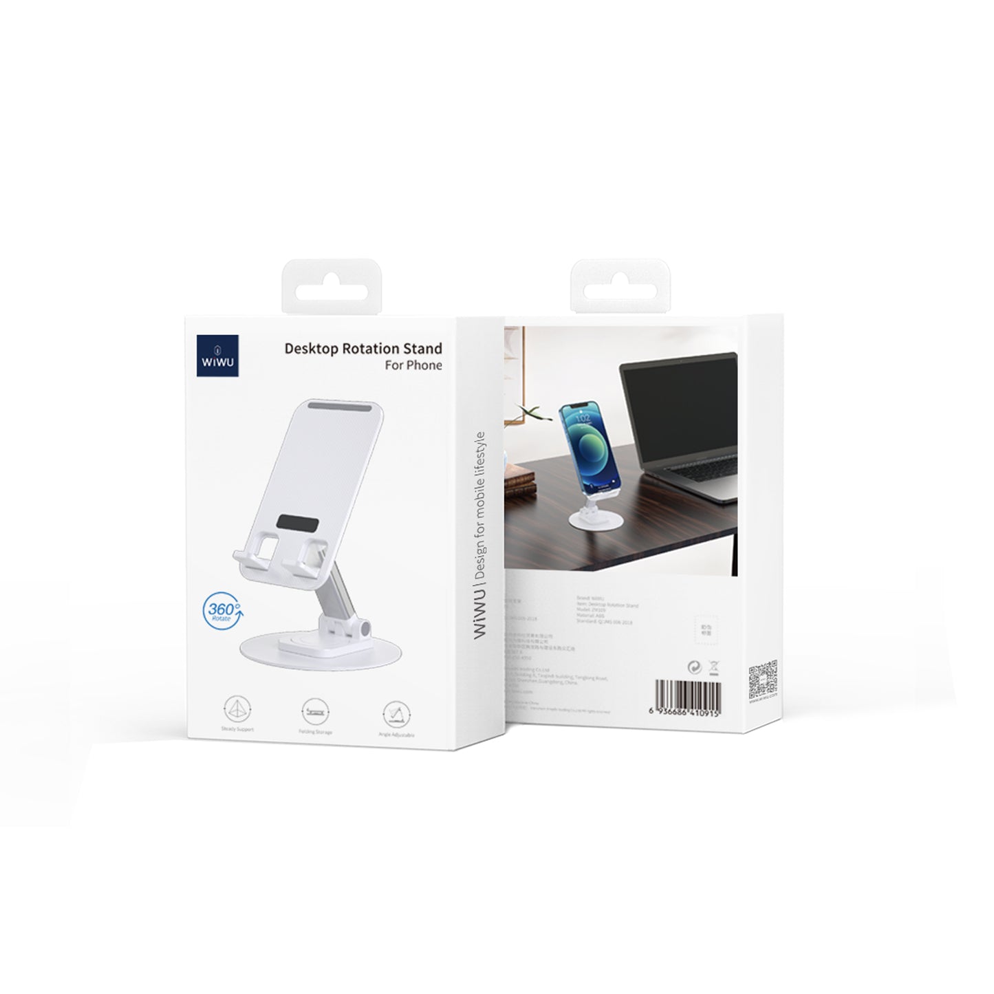 Wiwu ZM109 Taşınabilir Katlanabilir 360 Dönebilen Metal Telefon ve Tablet Standı Beyaz