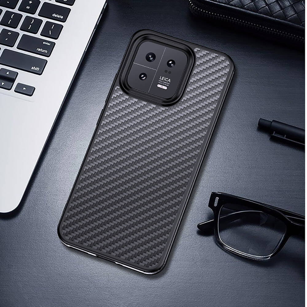Xiaomi Mi 13 Kılıf Aramid Karbon Fiber M-safe Özellikli Wlons Radison Kapak Siyah